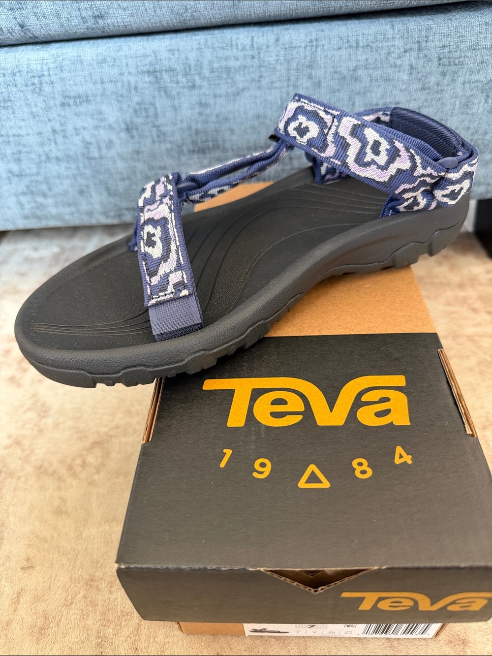 Teva Women's Hurricane 4 Navy and Lavender Patterned Strap Hiking Sandal